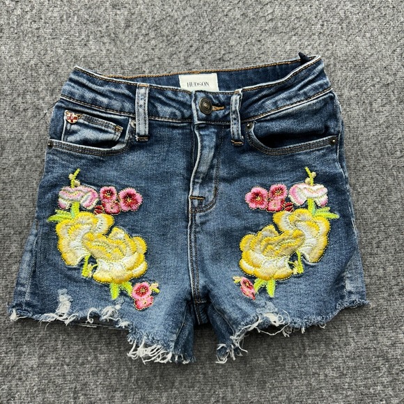 Hudson Other - Hudson Cut-off Denim Shorts Girls 10 Blue Embroidered Flowers Boho Floral